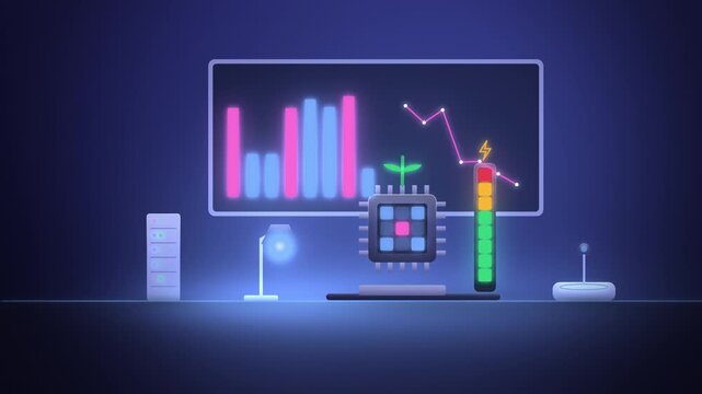 Green AI chip with sprout for responsible AI and ethics full scene