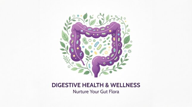 Digestive system illustration with gut flora concept