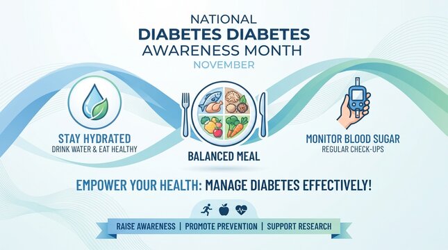 Diabetes awareness month infographic with health tips