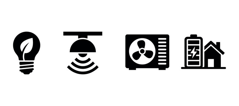 Energy efficiency icons depicting ideas symbol pictogram