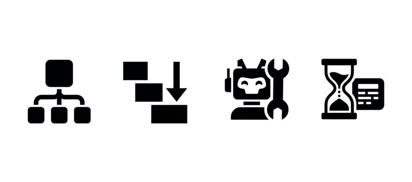 Four flat icons representing hierarchy icon organization