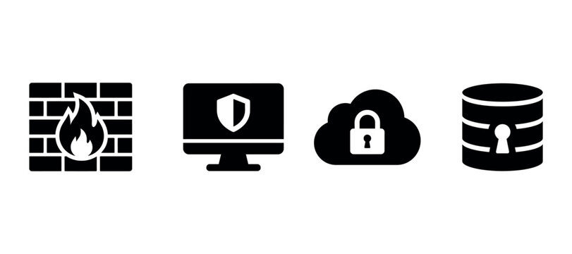 Security icons depicting firewall brickwall monitor computer