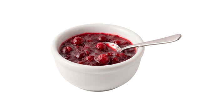 Homemade Thanksgiving Cranberry Sauce in Ceramic Bowl, No Background, Transparent PNG
