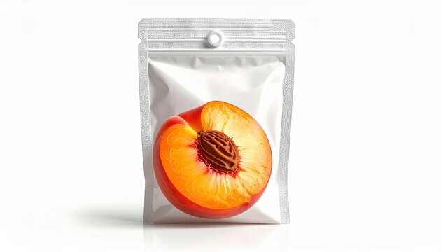 Matte peach sample sachet with a narrow tear opening, isolated on white.