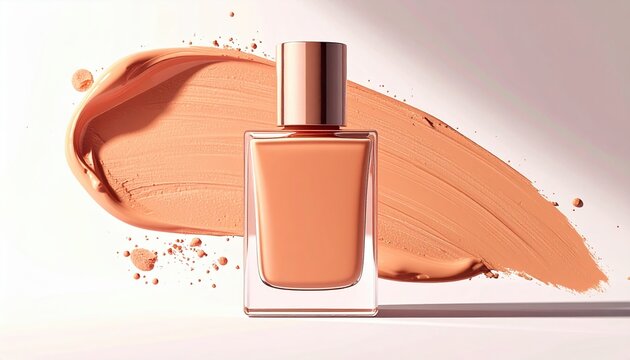 Soft peach foundation bottle with a rounded square profile, isolated on white.