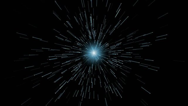Abstract light speed warp effect, hyperspace travel background, futuristic digital particle tunnel, glowing blue energy lines motion