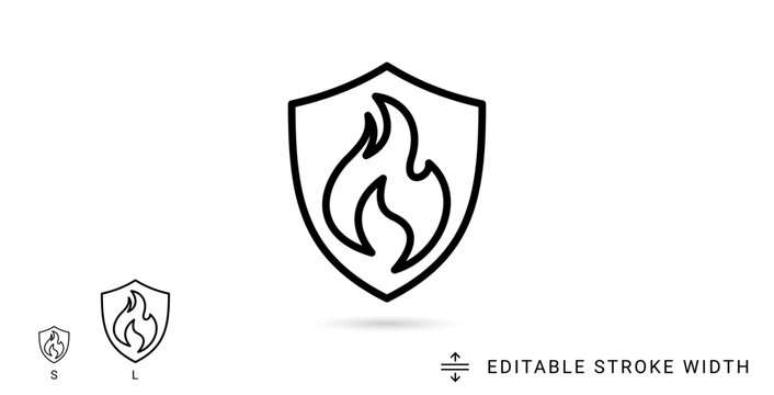 A simple shield icon featuring a fire flame symbol