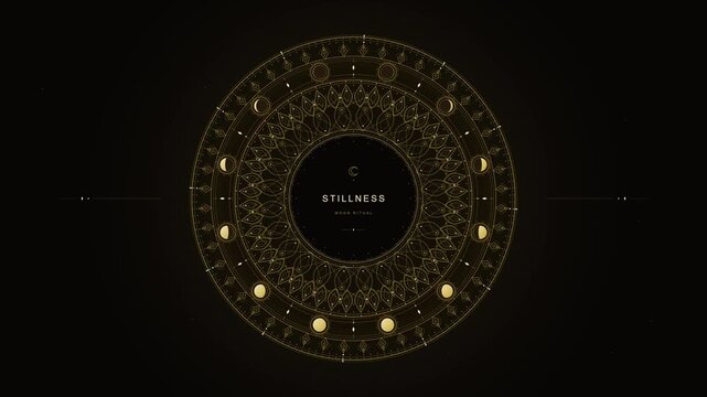 Golden celestial moon phase mandala wheel with sacred geometry motion graphics