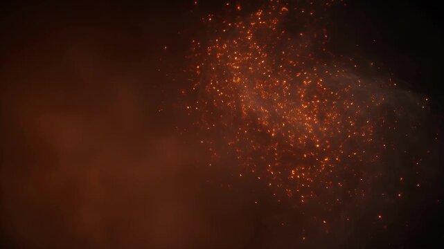 Orange embers spiraling up through dark smoky brown
