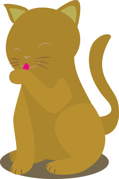 A vector art of a cat licking itself, as it is cleaning itself, without background.