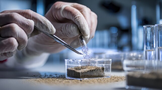 Gloved scientists manipulate laboratory instruments to test microbial survival and adaptability in simulated martian soil for astrobiology research.