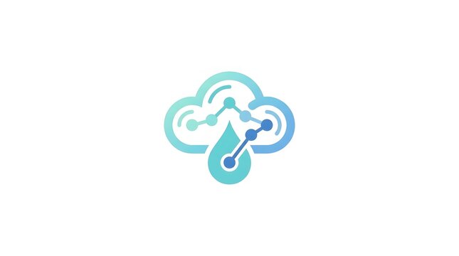 Abstract cloud logo with data analysis line graph and water drop symbol for weather and environment tracking