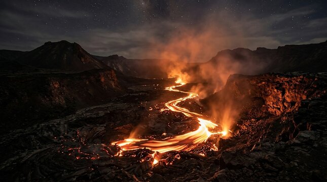 Volcanic lava river