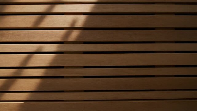 Horizontal light wooden slat wall texture with shifting natural shadows