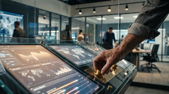 Operator Hand Working on Modern Control Room Digital Dashboard