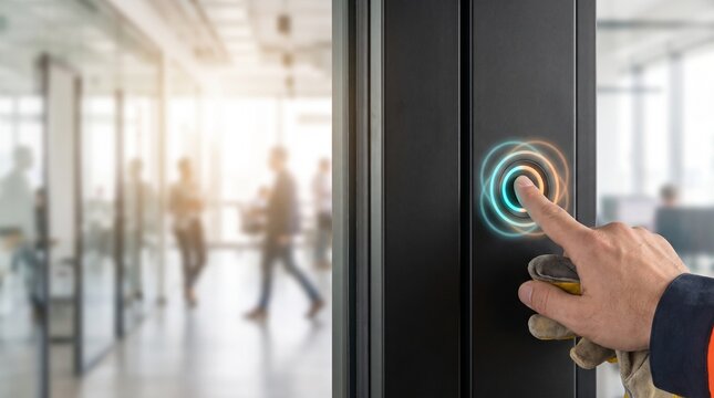 Worker Using Smart Access Control System with Fingerprint Scanner