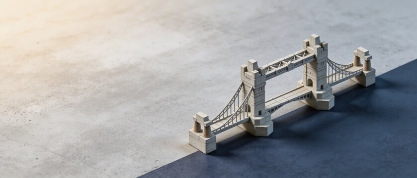 Abstract modern metal bridge structure on concrete surface under bright daylight