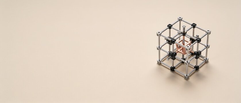 Minimalist geometric wireframe cube structure in modern abstract composition