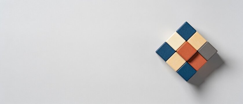 Minimalist geometric blocks arranged in abstract colorful square composition
