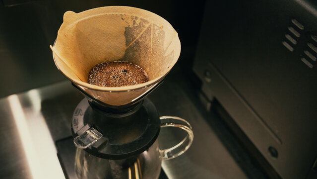 Pour over coffee brewing on a scale