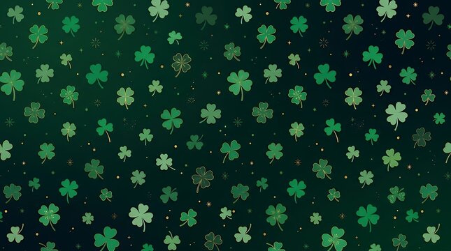 Minimalist festive shamrock pattern featuring scattered green clover symbols against deep gradient background symbolizing Irish heritage green clover pattern Irish heritage good luck symbol festive