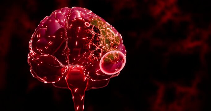 Human Brain with Damaged Nerve Cells and Disrupted Neural Connections, Brain Injury, Neurological Dysfunction and Neural Network Damage, Medical 3D Rendering