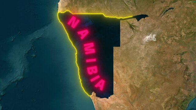 Namibia Country and Regions Map Zoom Animation with Glowing Neon Borders and Regional Labels