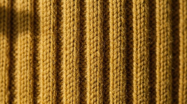 Bright yellow ribbed knitted fabric macro background showing soft woolen texture and vertical pattern details