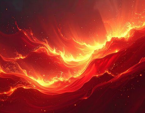 光　ウェーブ　Fiery Red and Orange Abstract Wave Background with Glowing Lava-Like Light and Dramatic Energy