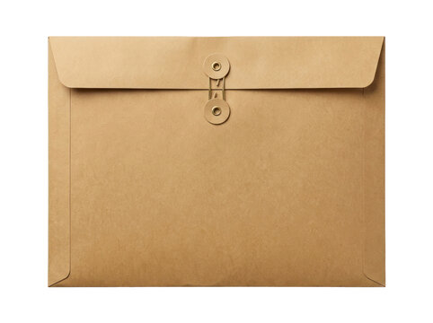 Craft Paper Envelope with String and Washer Closure Isolated on Transparent Background