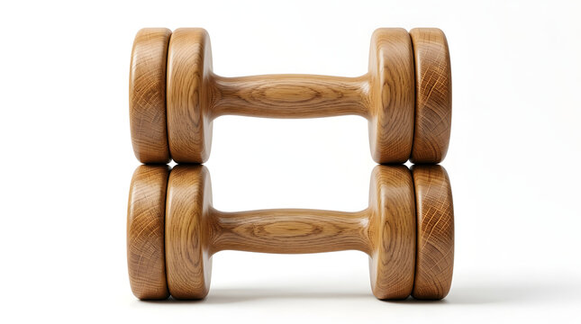 pairs of wooden dumbbell isolated on white background