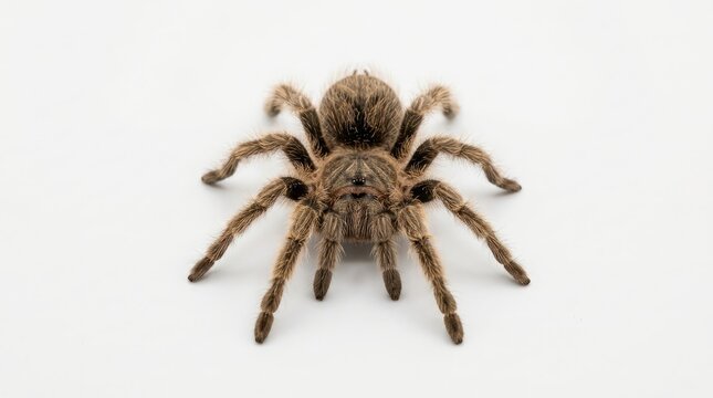 Macro Portrait of Curly Hair Tarantula (Tliltocatl albopilosus) Isolated on White Background