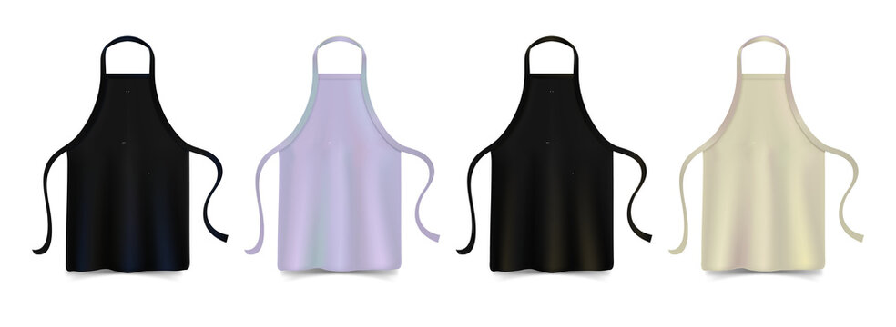 Set of four blank colorful kitchen cooking aprons for uniform design transparent background