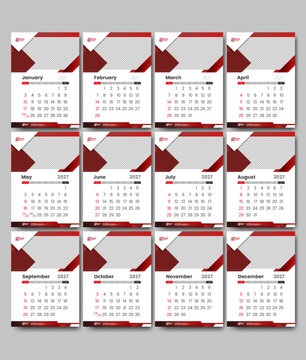 2027 Desk Calendar Template with 12 Monthly Pages and Editable Text
