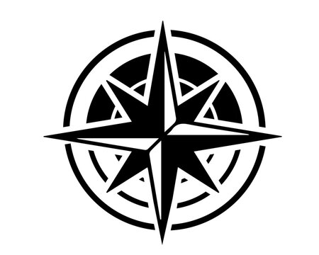 Black compass rose vector icon silhouette set on transparent background for travel nautical adventure design navigation map element cardinal directions symbol sign.