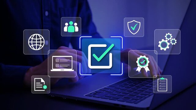 Quality Control and Certification Concept with Digital Approval, Compliance Checklist and Business Quality Assurance System
