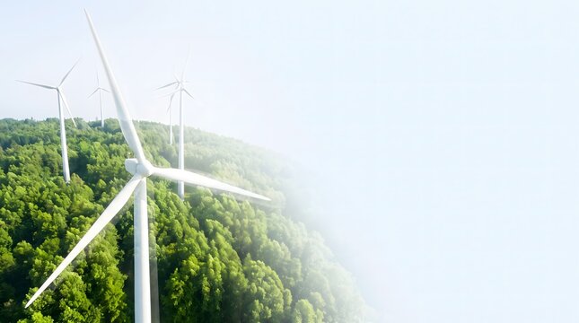 Wind Turbines on Forested Hill for Renewable Energy