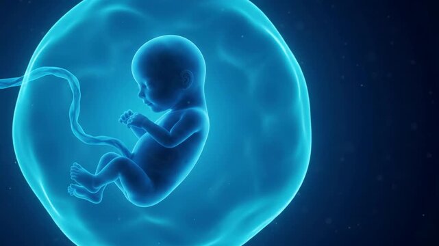 Human Fetus Development in the Womb - Glowing Blue 3D Medical Animation - Cinematic CGI Motion Graphics Footage