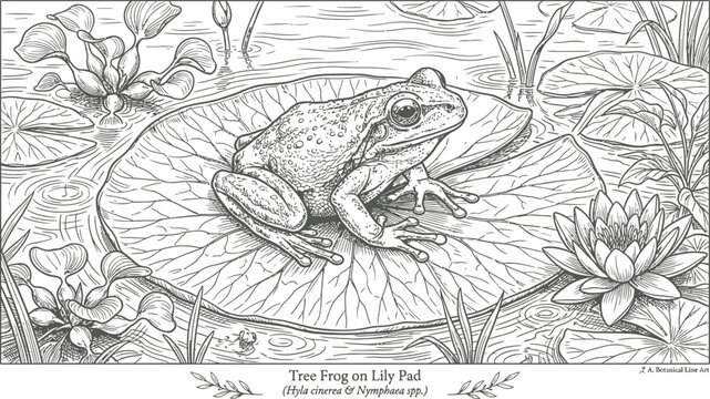 hand drawn frog on a flower