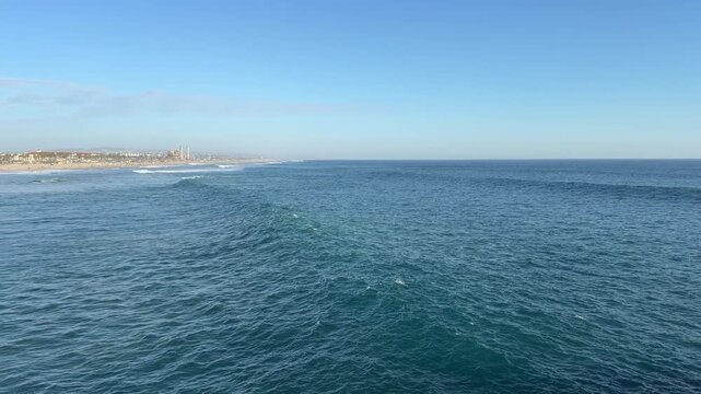 View of Large Ocean Waves at Huntington Beach California in Late Afternoon