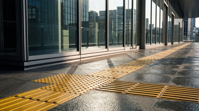 This World Braille Day awareness campaign captures city tactile paving beside modern architecture, expressing accessibility and inclusive care.