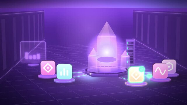 Crystal API gateway core with data packets tilted view endless loop