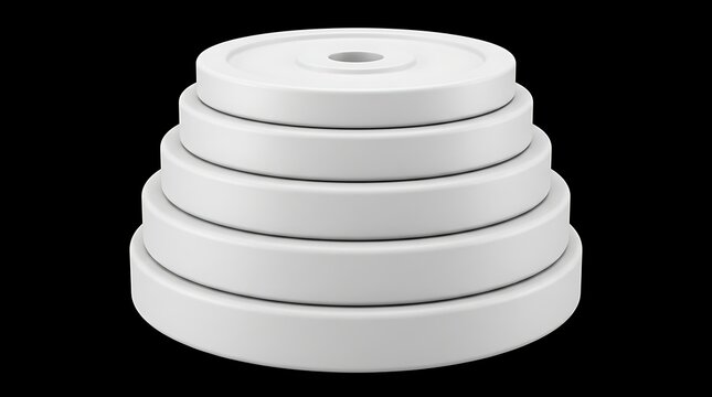 Stack of White Weight Plates Isolated on Black Background for Gym and Fitness Concepts