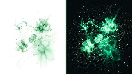 Vibrant glowing green magical flower nebula particles floating isolated on transparent background © we.bond.png