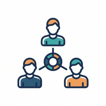Team Collaboration Flat Vector Icon with Connected People on White Background