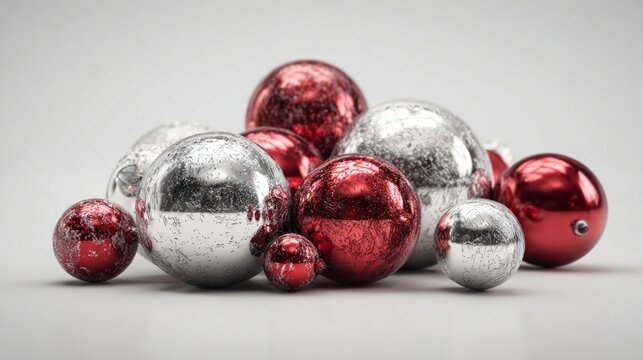 Red and silver Christmas baubles isolated 3D rendering