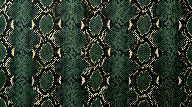 green snakeskin texture with dark scales and yellow accents representing wild python print for fashion design and textile wallpaper background pattern