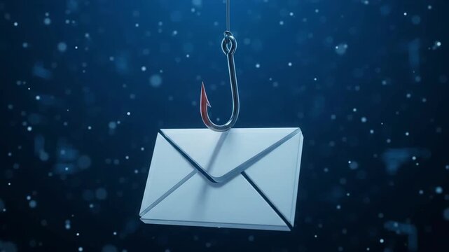 Fishing hook hooking digital envelope email phishing attack