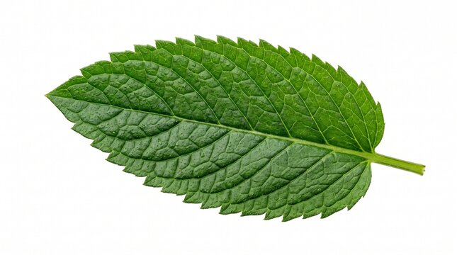 Single Fresh Green Mint Leaf Isolated on White Background