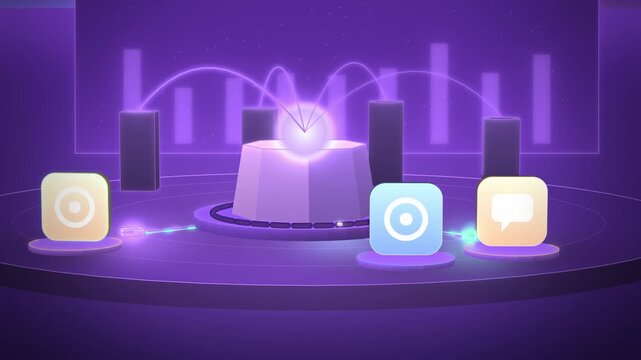 Violet API gateway fan out to backend services close-up endless loop